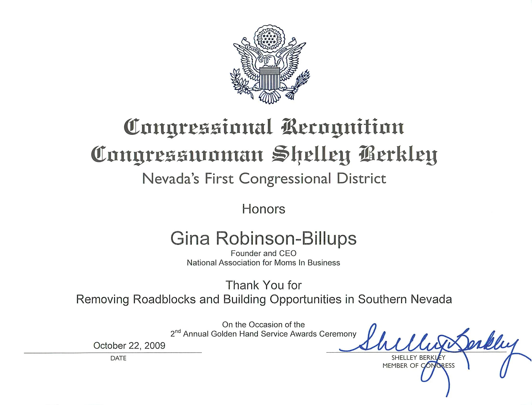 Congressional Recognition