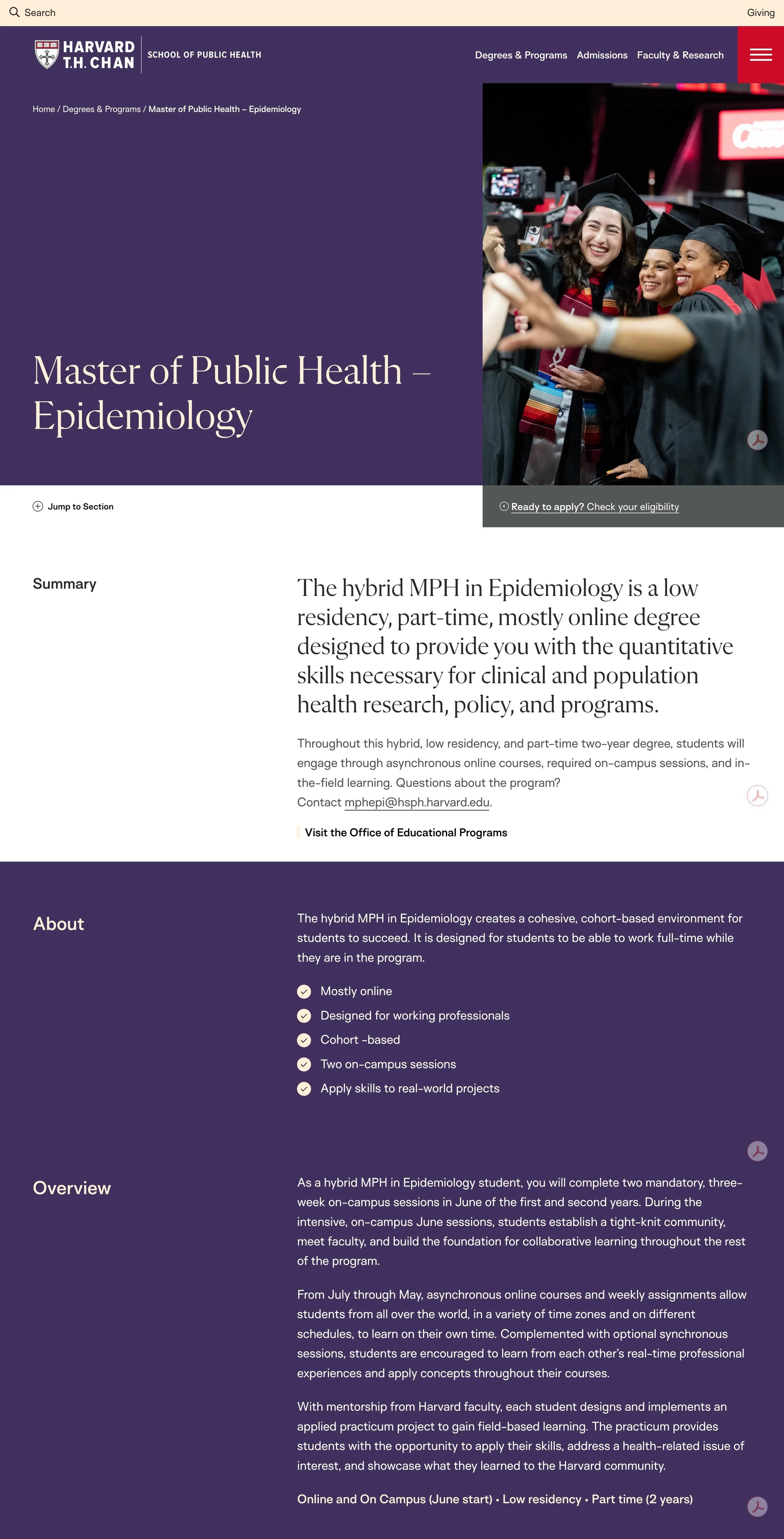 An example of a program page on the HSPH website
