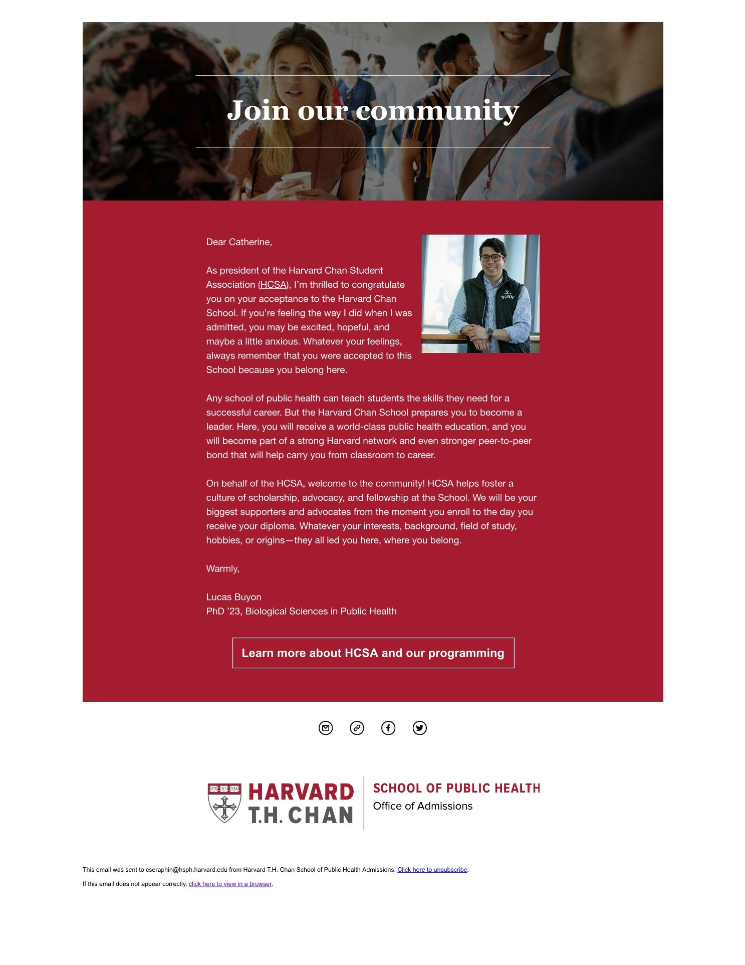 A screenshot of one of the emails in the yield email campaign