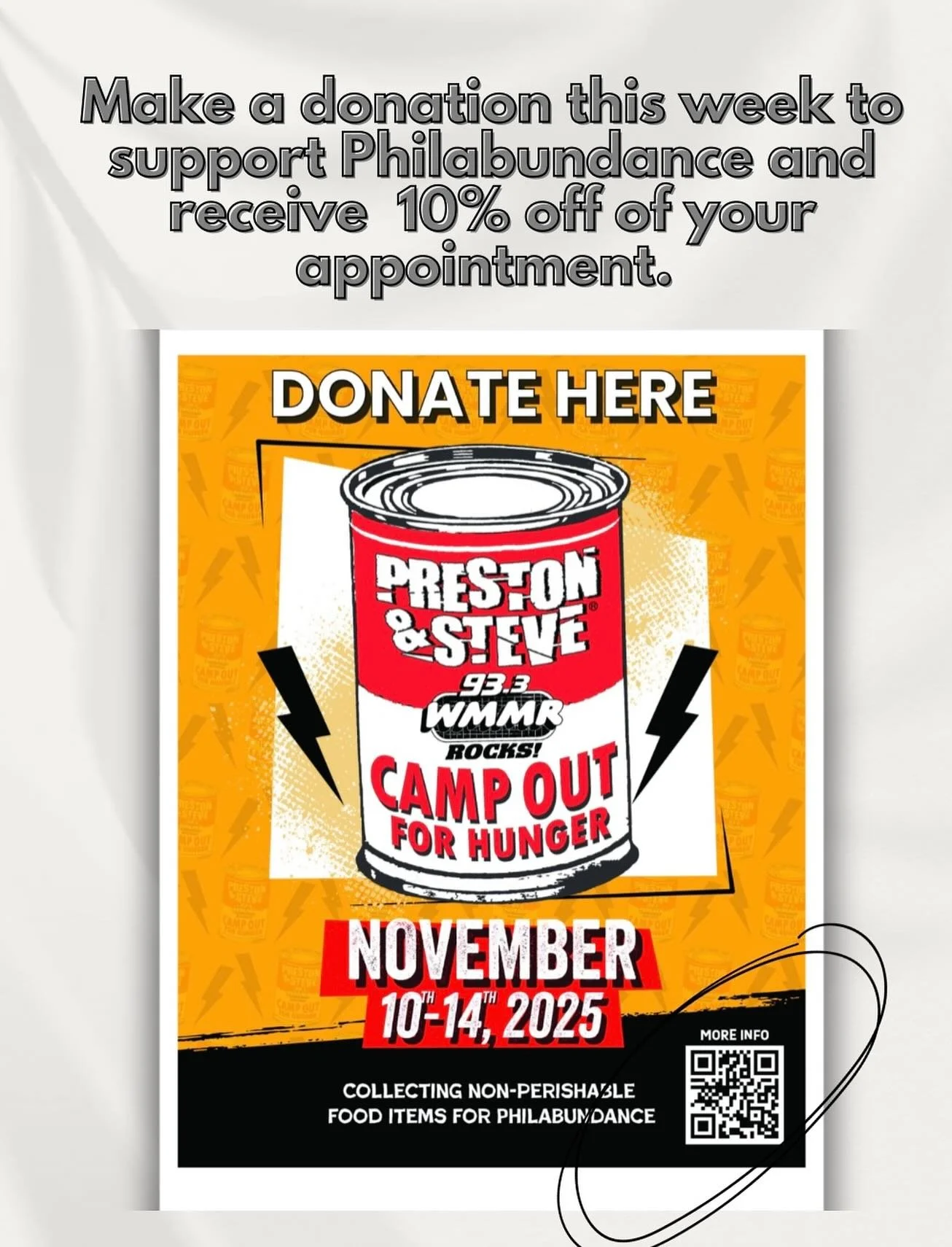 Since 1998 Preston and Steve, now of 93.3 WMMR, have been doing their Camp Out for Hunger, collecting donations to benefit Philabundance. 

Every year my family looks forward to supporting this amazing thing that they do. With the importance of suppo