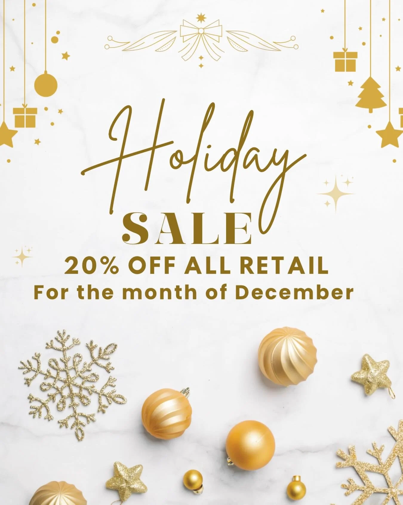 Looking for a gift? Want to treat yourself? No judgement here, just great sales! Stop in anytime this month and receive 20% off all retail.