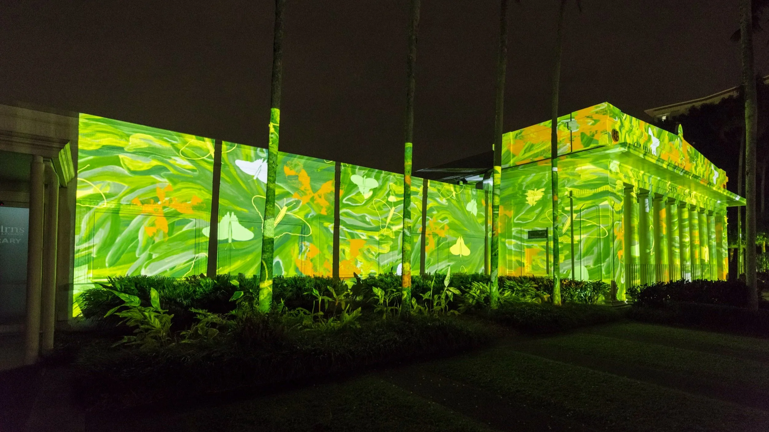  Photography of City Lights projection at Cairns City Library - part of the 2022 Cairns Festival, Aug-Sep 2022. 