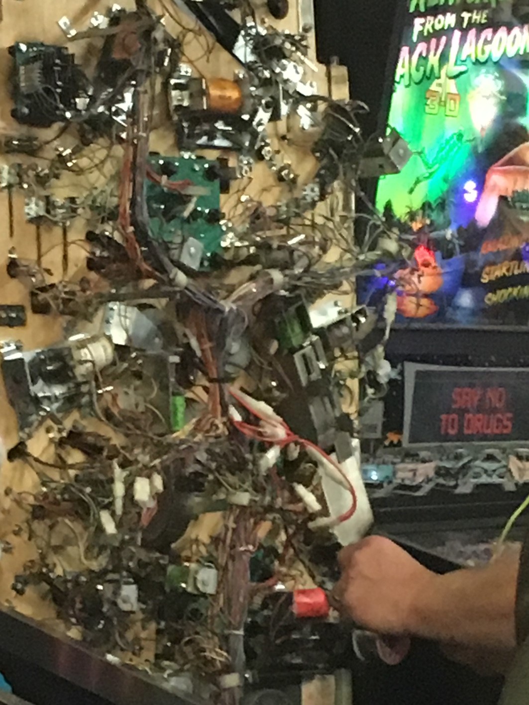 Old-school mechanics of a pinball machine