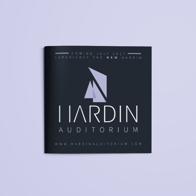 The new Hardin Auditorium identity is strong and unique, yet subtle and modern; with a fresh logo at its core emanating the concept of a theater.