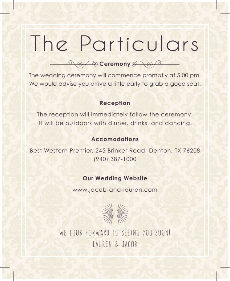 Particulars, insert shown with print lines