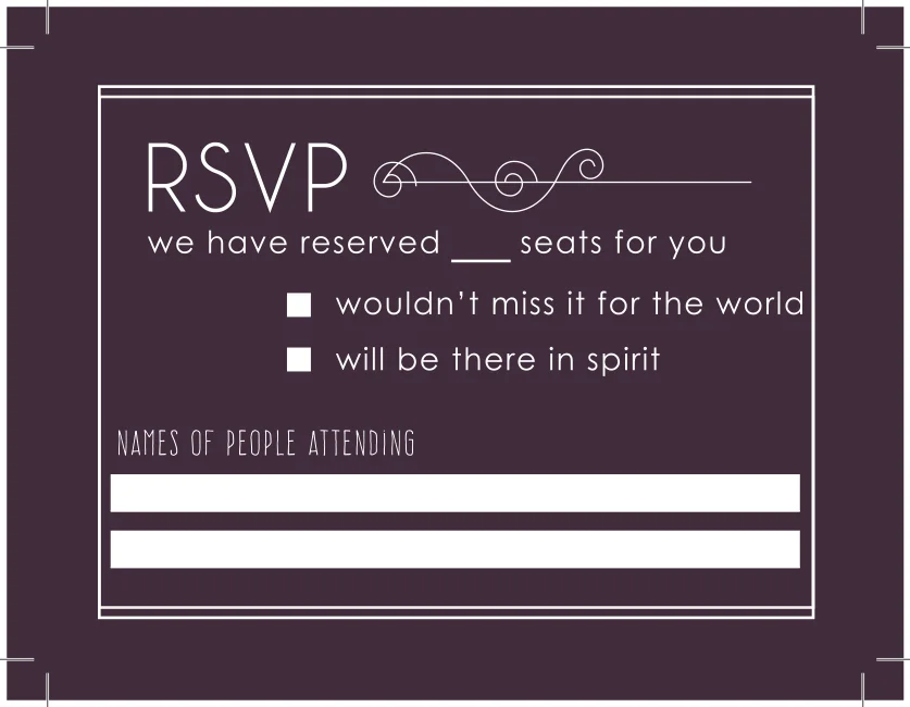 RSVP card, show with print lines