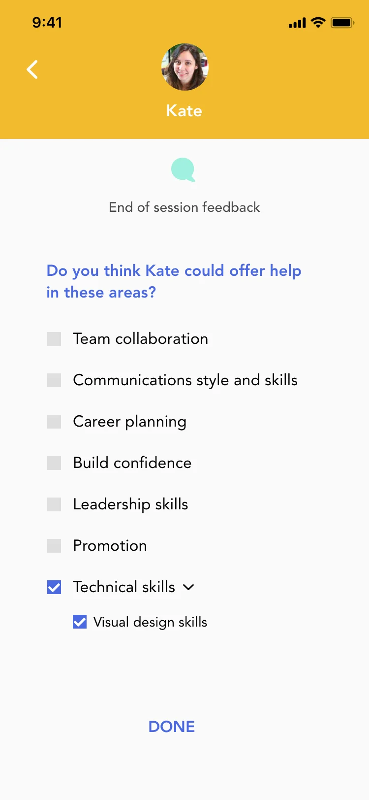 End of session feedback on mentor side