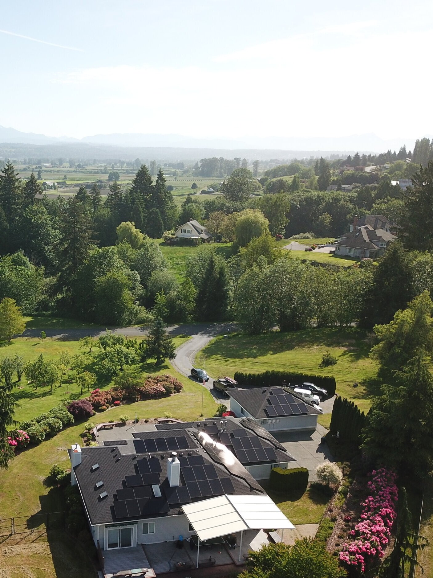 Rooftop solar array creates clean renewable energy.