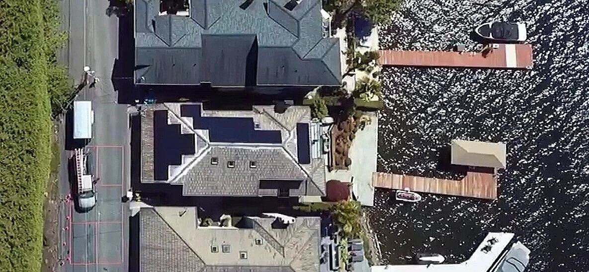 Rooftop solar array creates clean renewable energy.