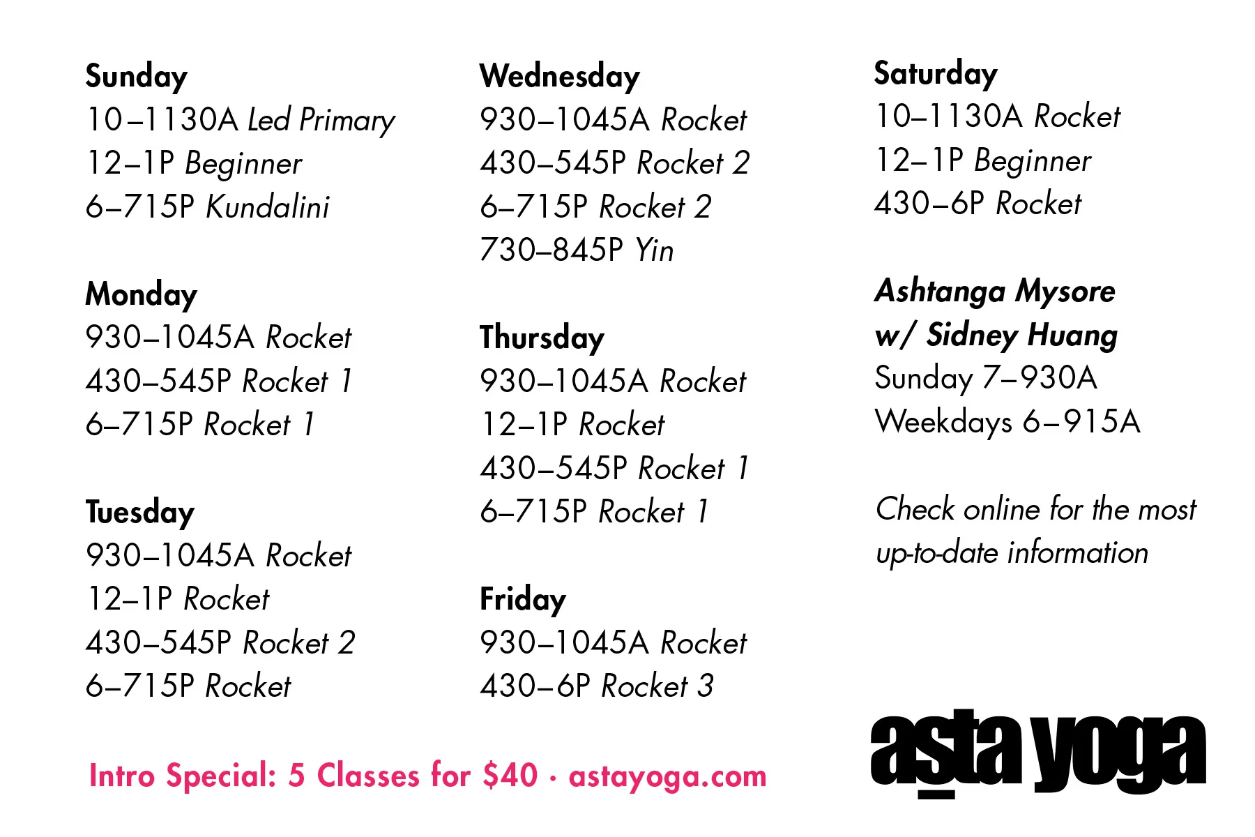 Client: Asta Yoga · Print Postcard (Back)
