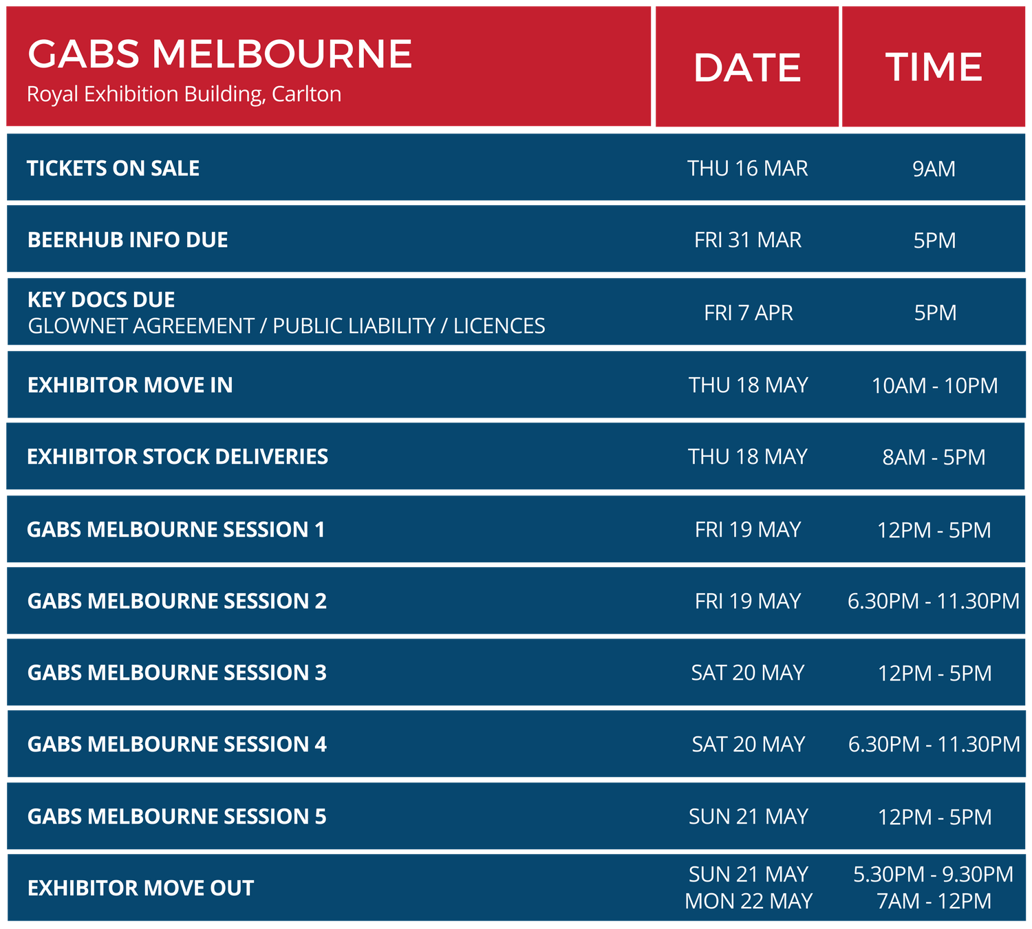 EXHIBITOR EVENT TIMINGS (GABS MELBOURNE).png