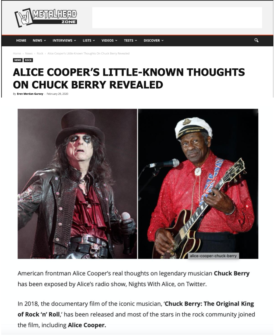 Alice Cooper Shares His Real Thoughts On Legendary Musician Chuck Berry