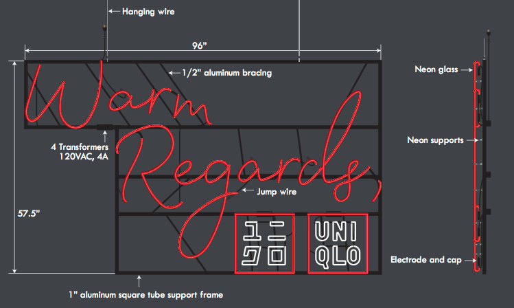 "Warm Regards" neon sign specs