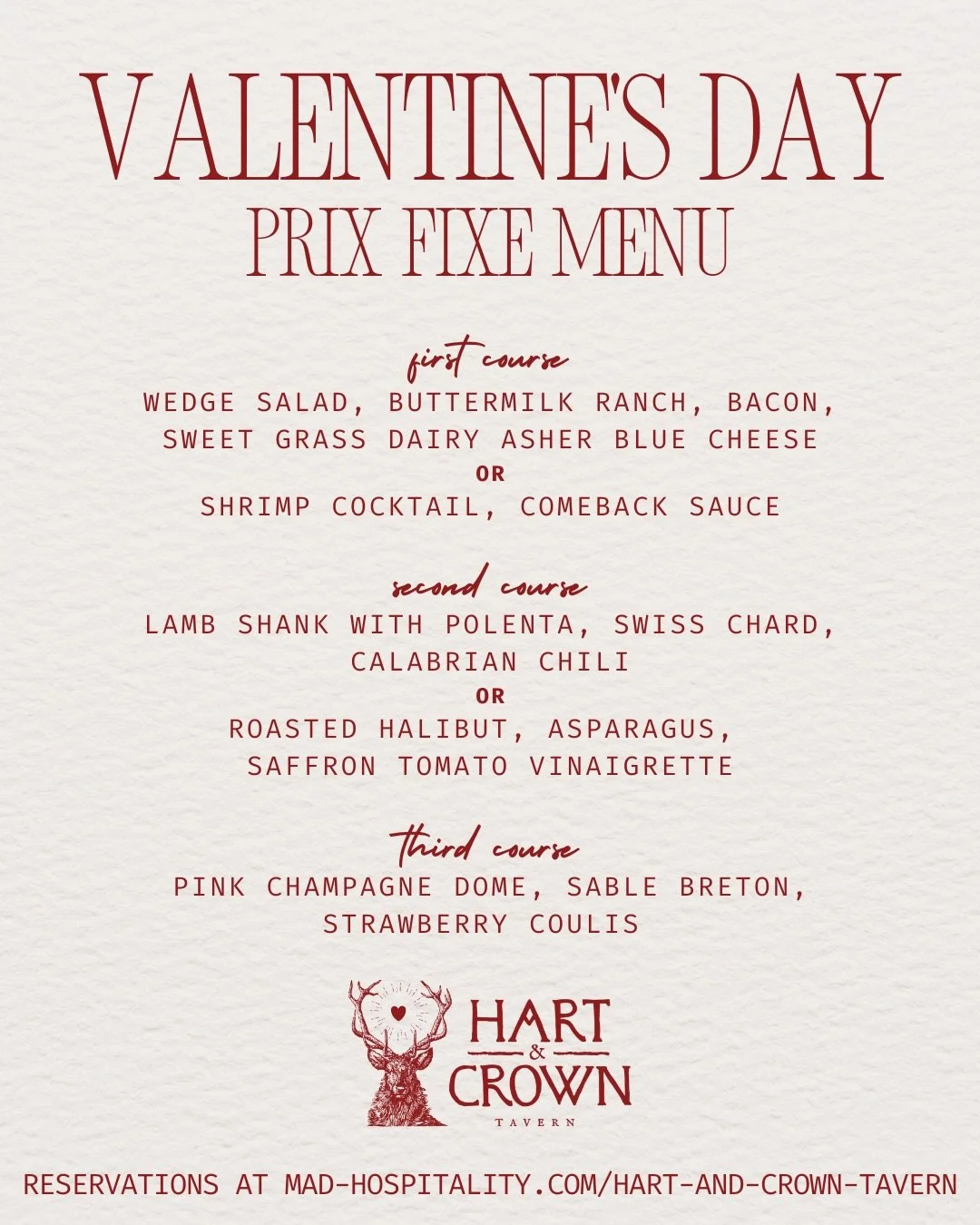 Valentine’s Day Dinner at Hart & Crown Tavern