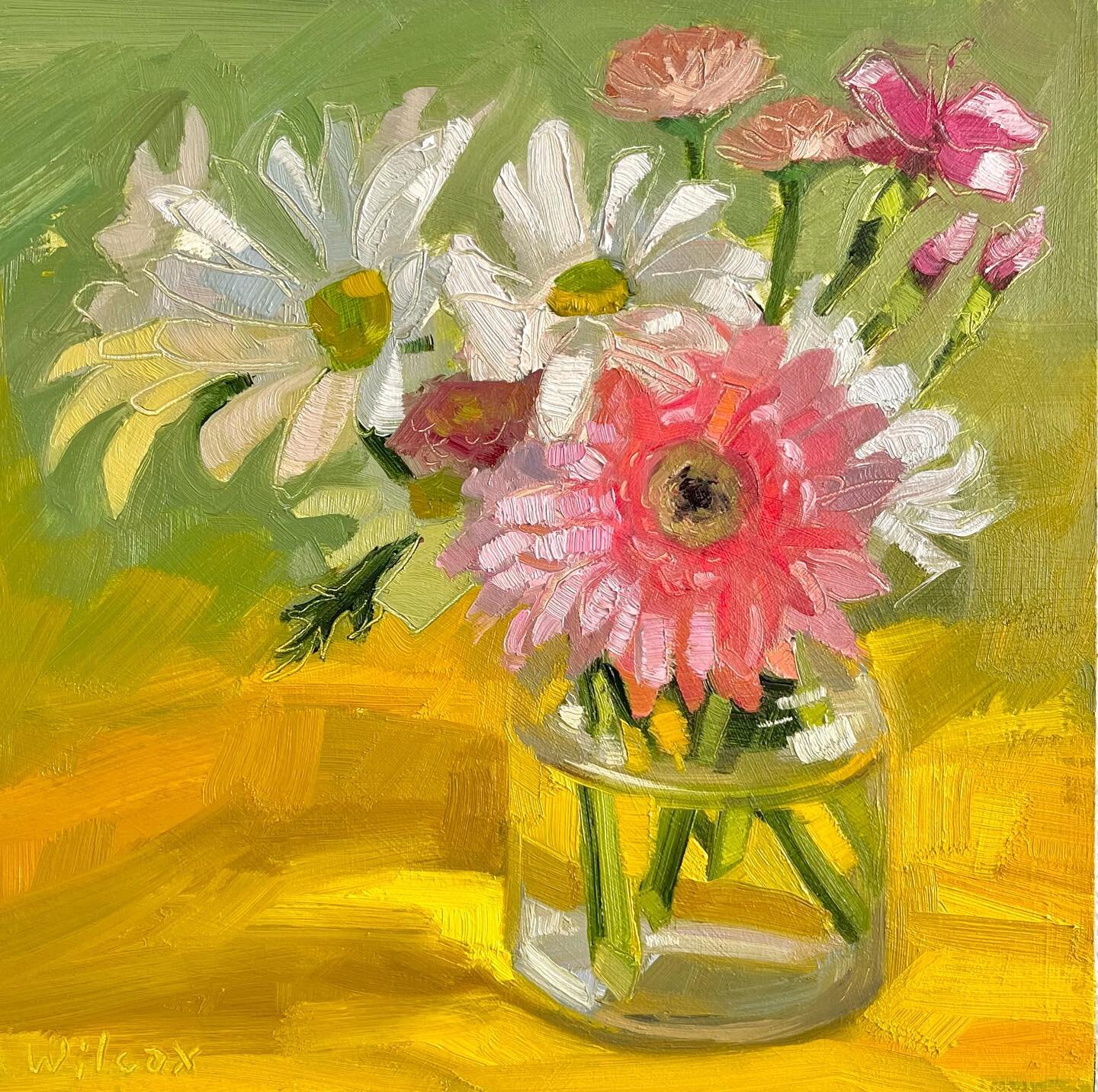 Something bright on this dreary New England day. 🌸🌼🌸 Daisies, 8x8, Oil on panel. 🔴Sold #alltheflowers