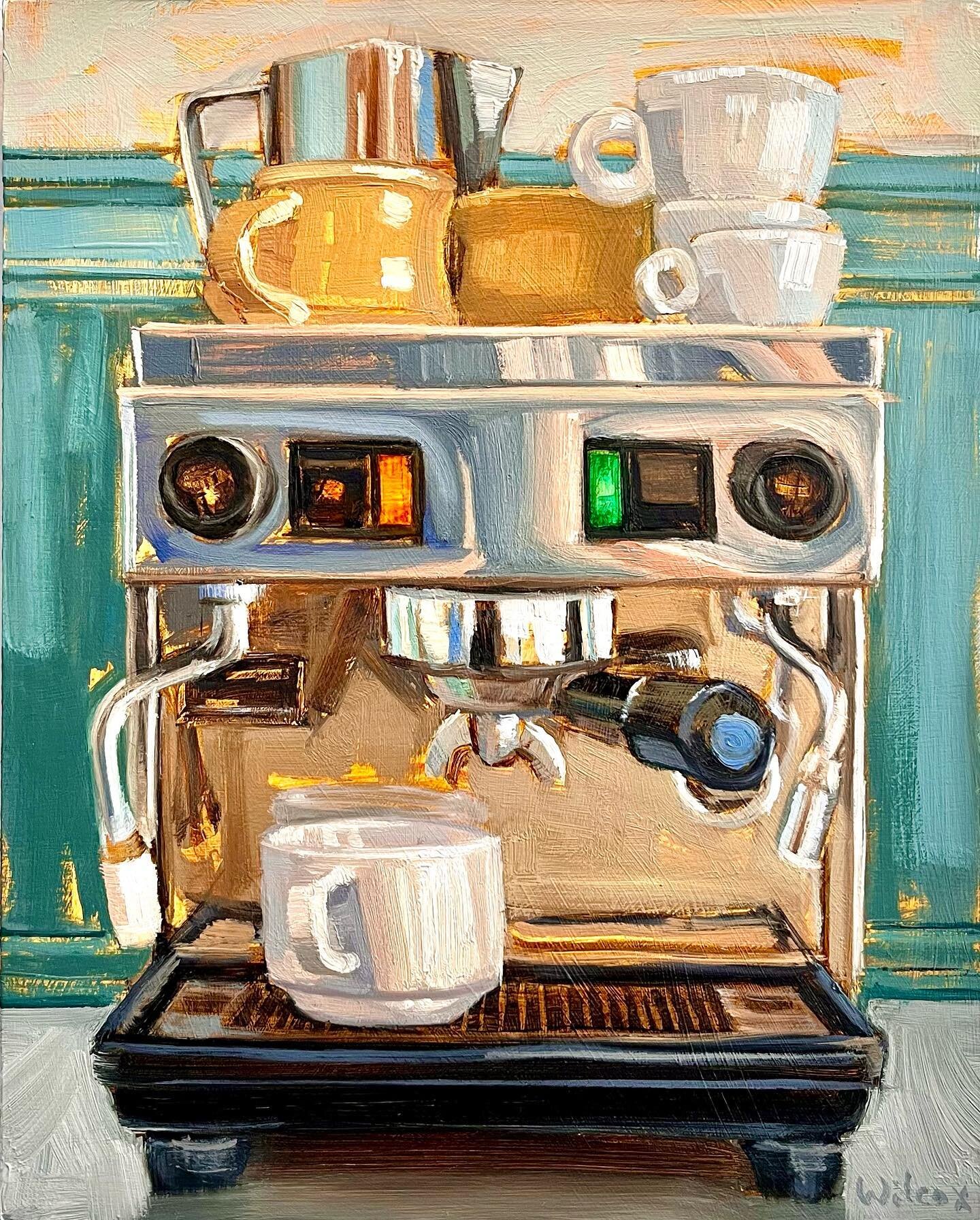 It&rsquo;s that time of day. 🥱☕️😎 10&rdquo;x8&rdquo; | Oil on panel ☕️☕️☕️ #coffeebreak #espressotime