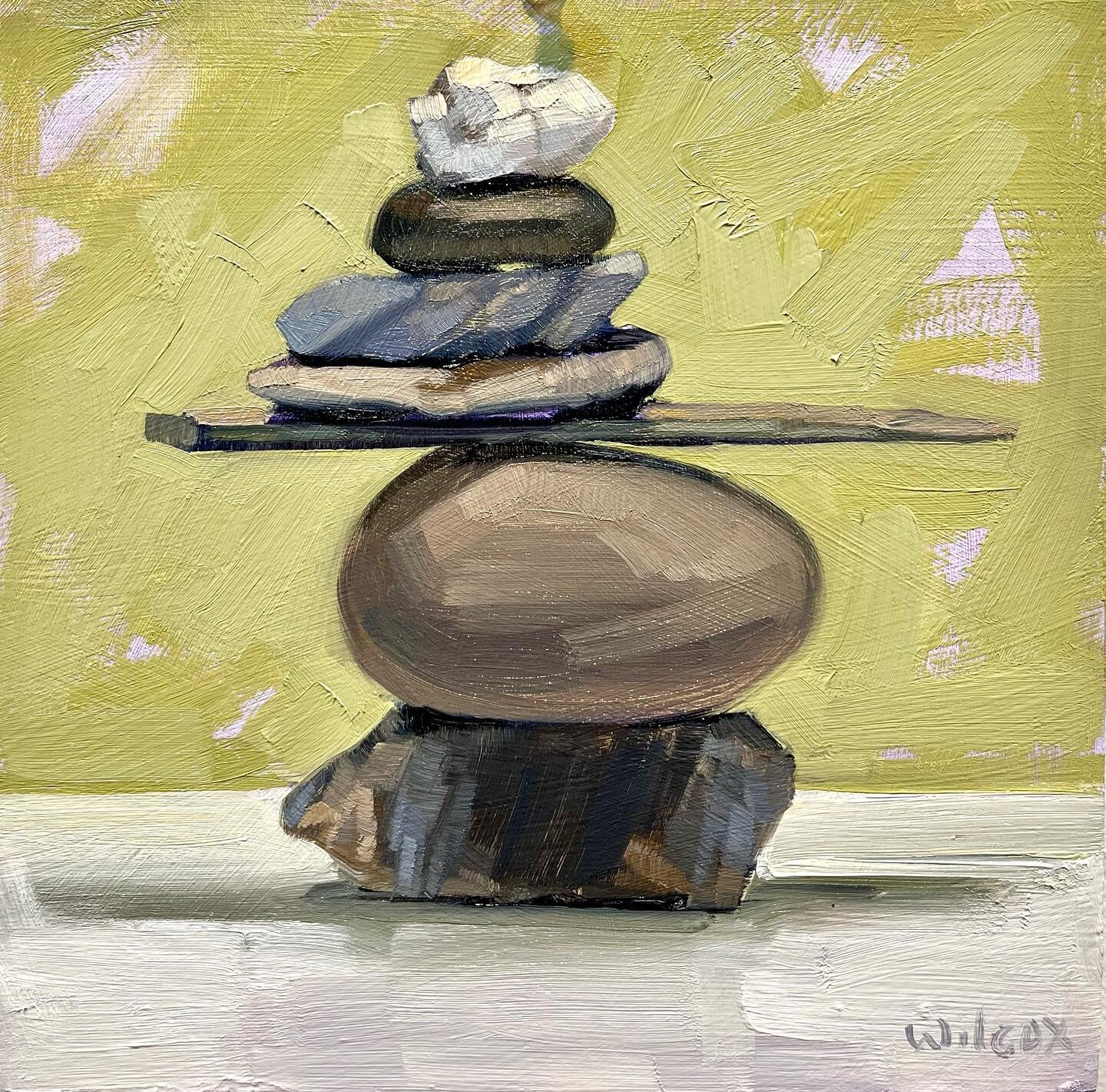 More rocks! This one was more stable than it looks, believe it or not. Setting them up is half the fun! 8x8, Oil on board. 🔴 Sold #cairns #rocksteady #balance