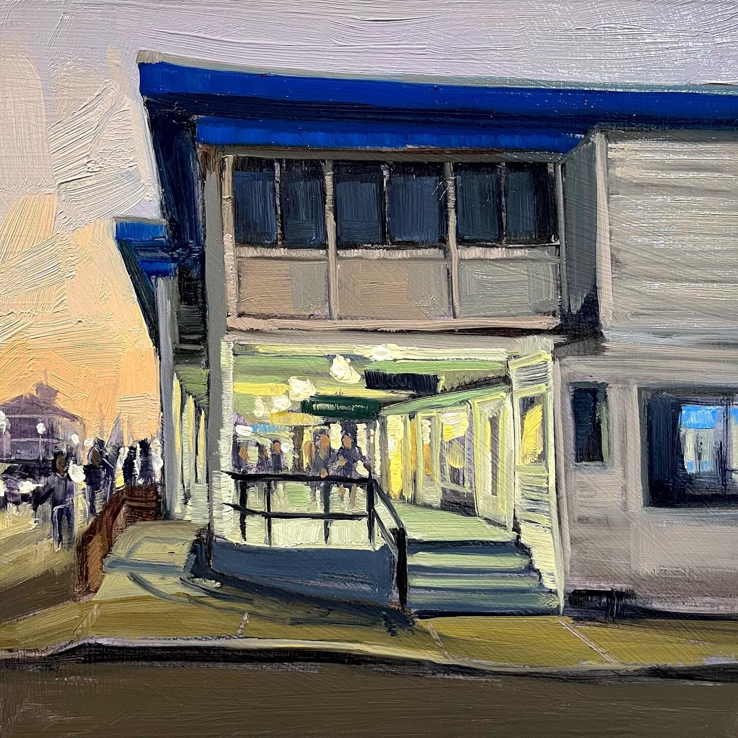 I love this wonky old place. Can&rsquo;t wait to walk the strip this summer, eating beach pizza and playing video games with the sound of the ocean everywhere! Hampton Beach Casino | 8&rdquo;x8&rdquo; | Oil on panel ☀️🍭☀️🔴SOLD #hamptonbeachnh #summ