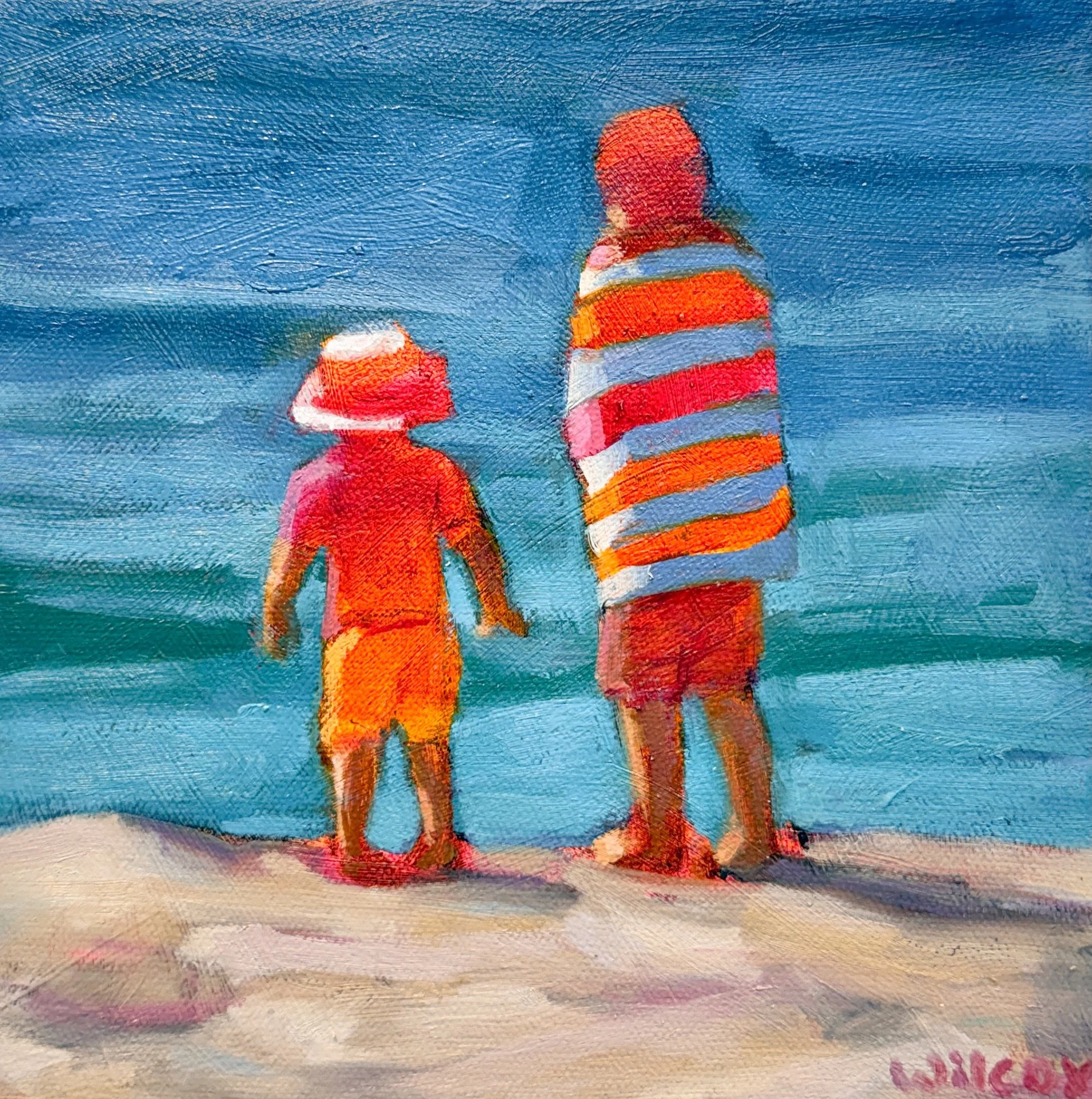 Here&rsquo;s another little one that I will by showing tomorrow and Sunday  at the Melrose Arts Festival! Chilly Toes, 8&rdquo;x8&rdquo;, Oil on canvas.  I will have a range of subject matter on display&hellip;beaches, flowers, long drives, still lif