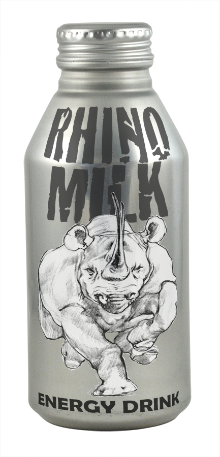  Rob's one-off energy drink, Rhino Milk, packaged in an aluminum can with resealable screw cap 