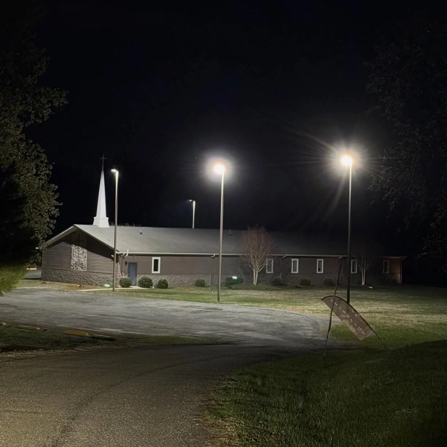 Riverside's exterior lighting is up and running, improving visibility and safety around the building after dark.