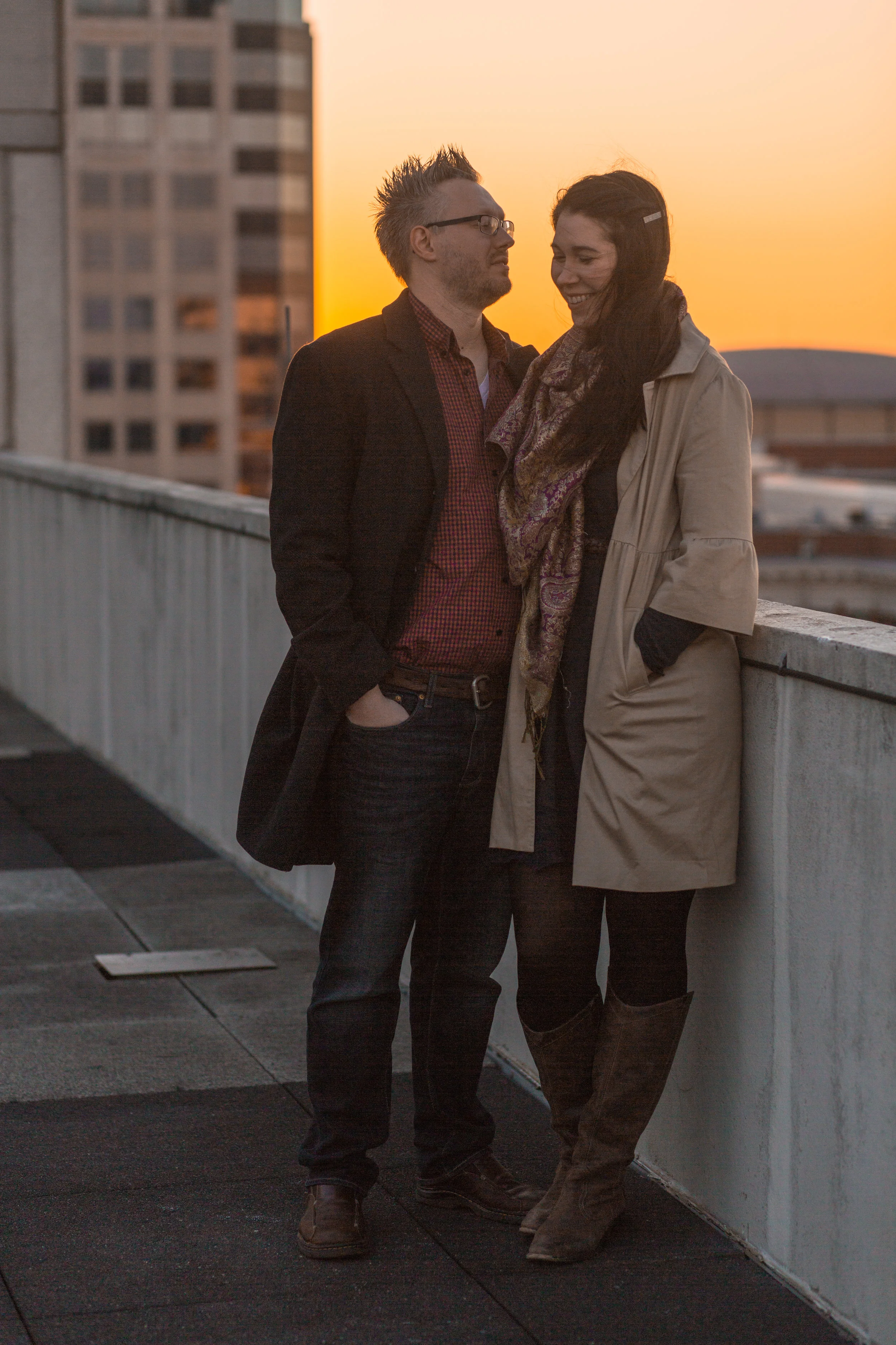 A little bit of the sunrise behind the Autozone Building.