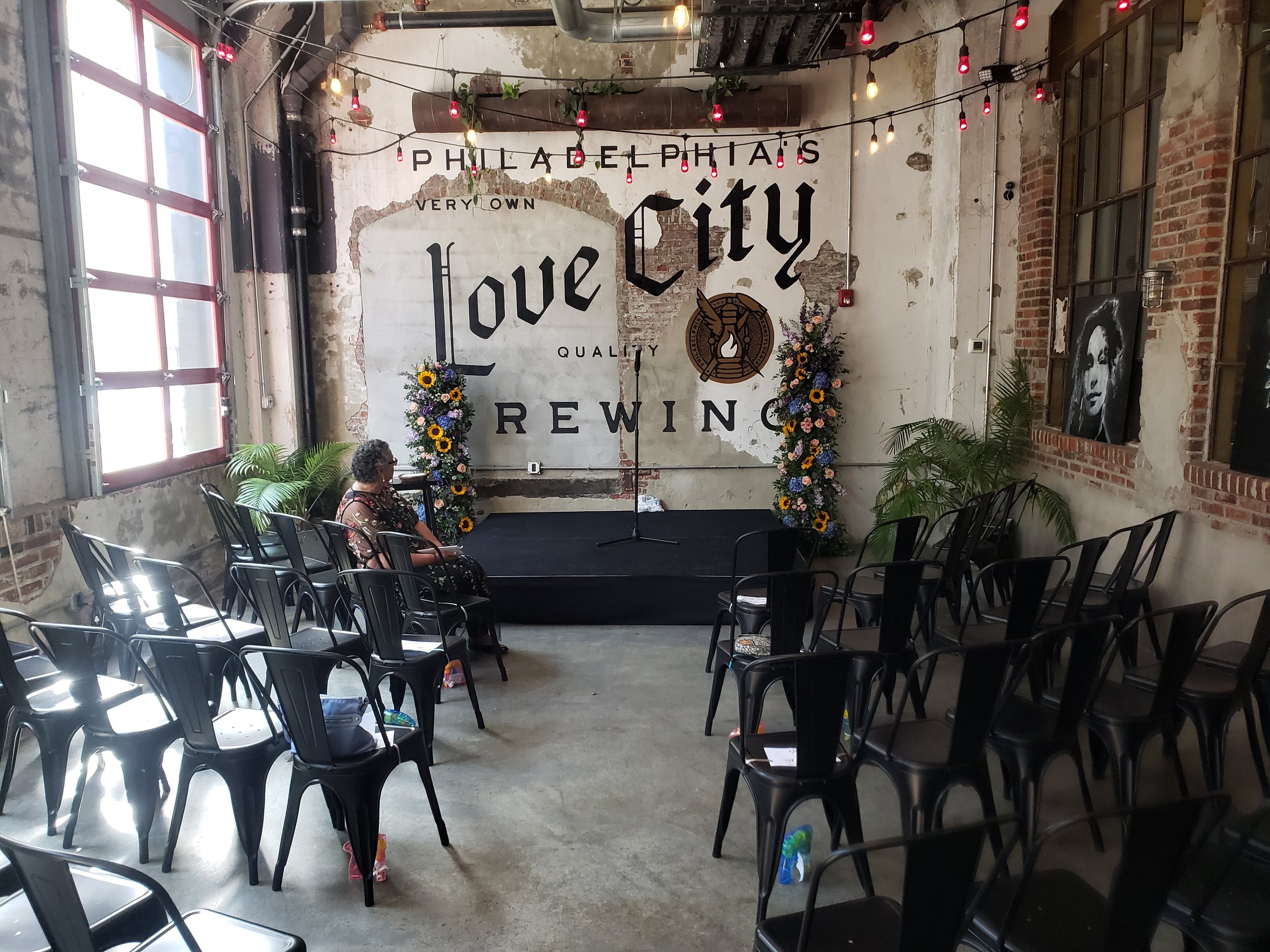  For smaller groups up to 35 guests, the Lounge is perfect for informal happy hours, birthday parties and more. This semi-private space at the front of our taproom features large windows and a Love City mural. 
