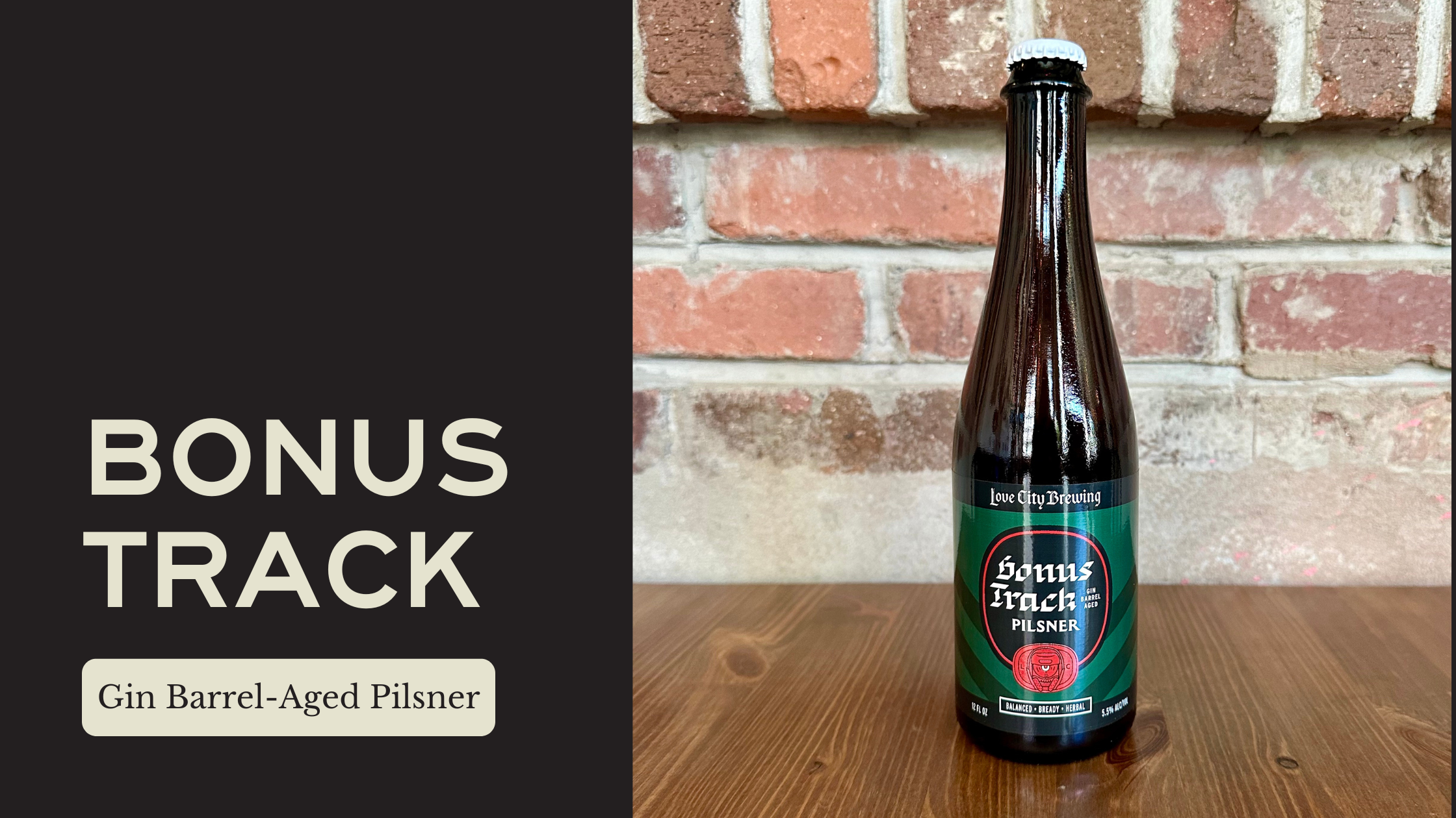  Bonus Track is a mixed culture beer that began its life as Hype Track Pilsner first brewed for our 5th anniversary in April 2023. It rested for 12 months in a Philadelphia Distilling Bluecoat Gin barrel with Brettanomyces, lemongrass, and rose-hips.