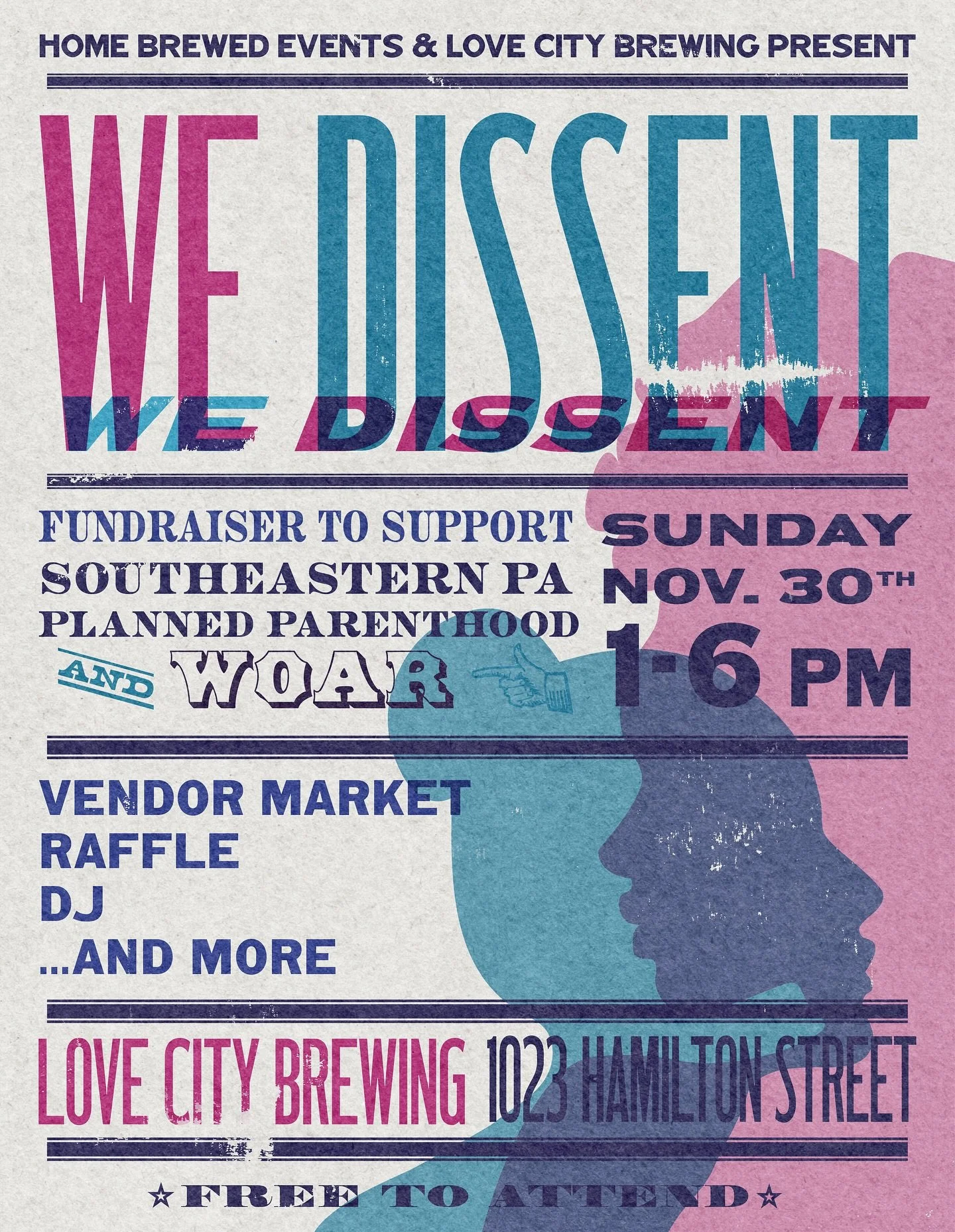 ❌WE DISSENT❌&nbsp;Support @woarphila by attending the @homebrewedevents vendor market on Nov. 30 from 1-6pm. 💰Without a state budget (the impasse has been going on for over 100 days now), Philly&rsquo;s only rape crisis center has almost been shut d