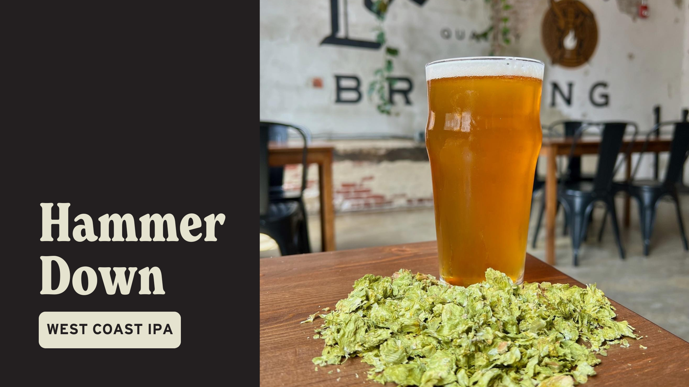  Hammer Down is an IPA brewed with Citra, Cascade, Centennial, and Chinook hops. These quintessentially American hops lend dankly resinous and brightly citrus notes to this assertively hoppy IPA. 