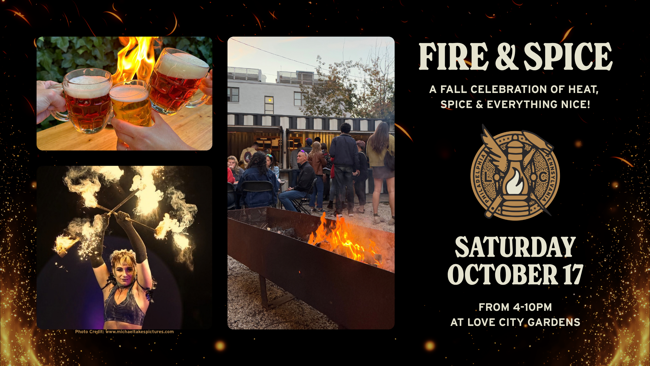  Fire and Spice is back, and she's bringing the heat. Join us Saturday, Oct. 17 from 4–10pm at Love City Gardens for a cozy fall night with a spicy kick. 