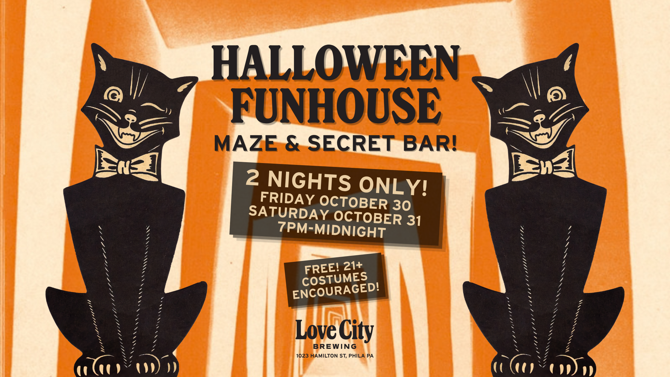  This year, we're turning the brewery into a Halloween funhouse maze. Wicked, whimsical tunnels, twists, turns — like the carnival funhouse (that we all know is actually kinda creepy).&nbsp;Make it through and you'll find your reward: a speakeasy pou