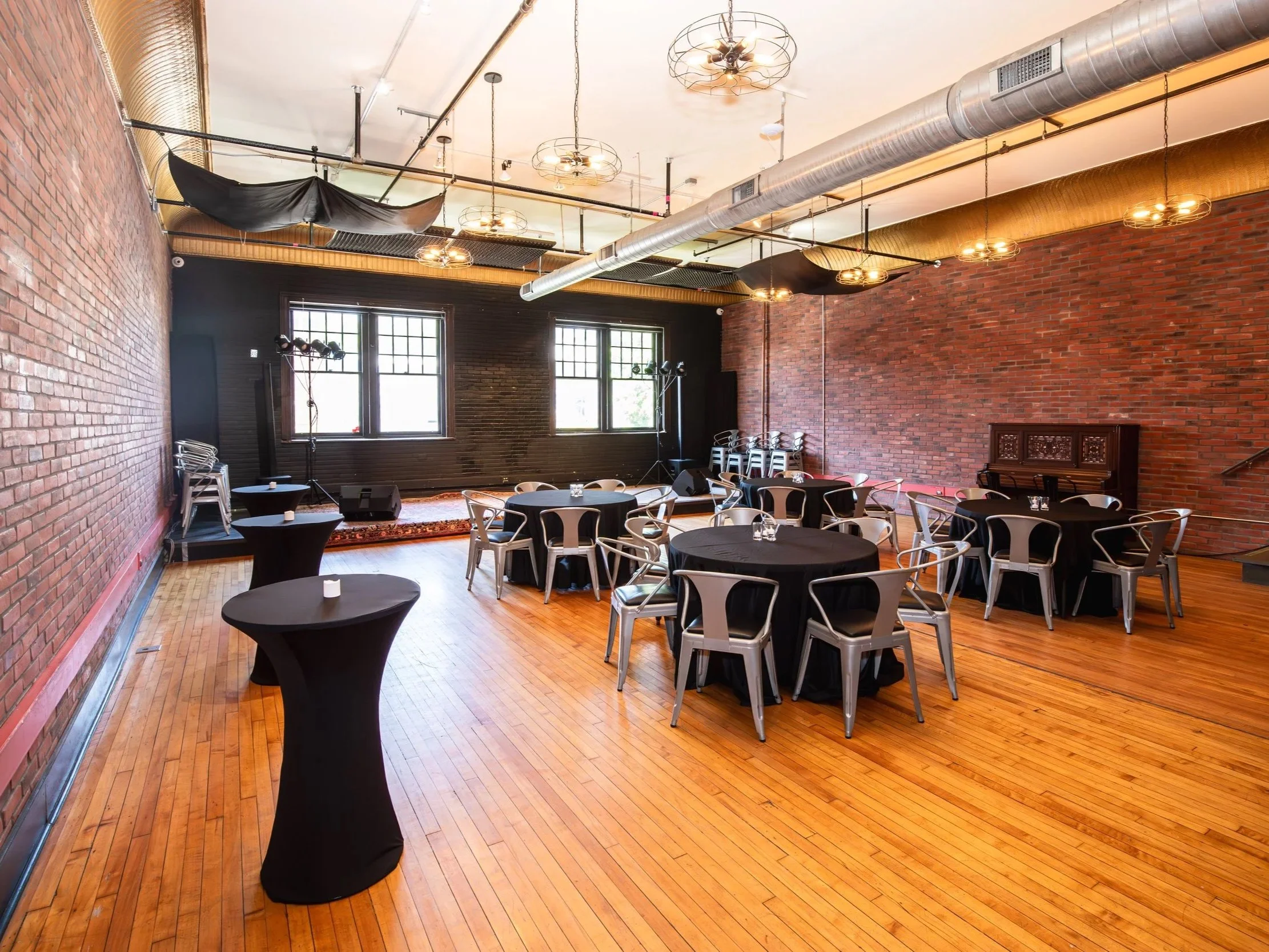 Stage for live entertainment during a private event at Love City Brewing in Philadelphia.