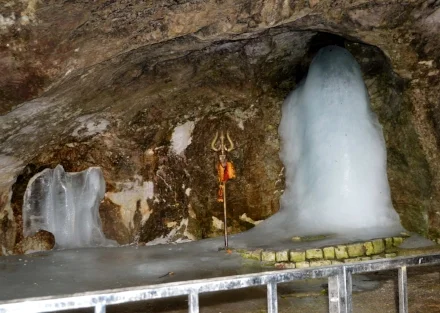 The Amarnath Cave nestled in the Himalayas which houses the Shivlingam symbolizing mythical powers of Lord Shiva. (Credit: Taha Zahoor)