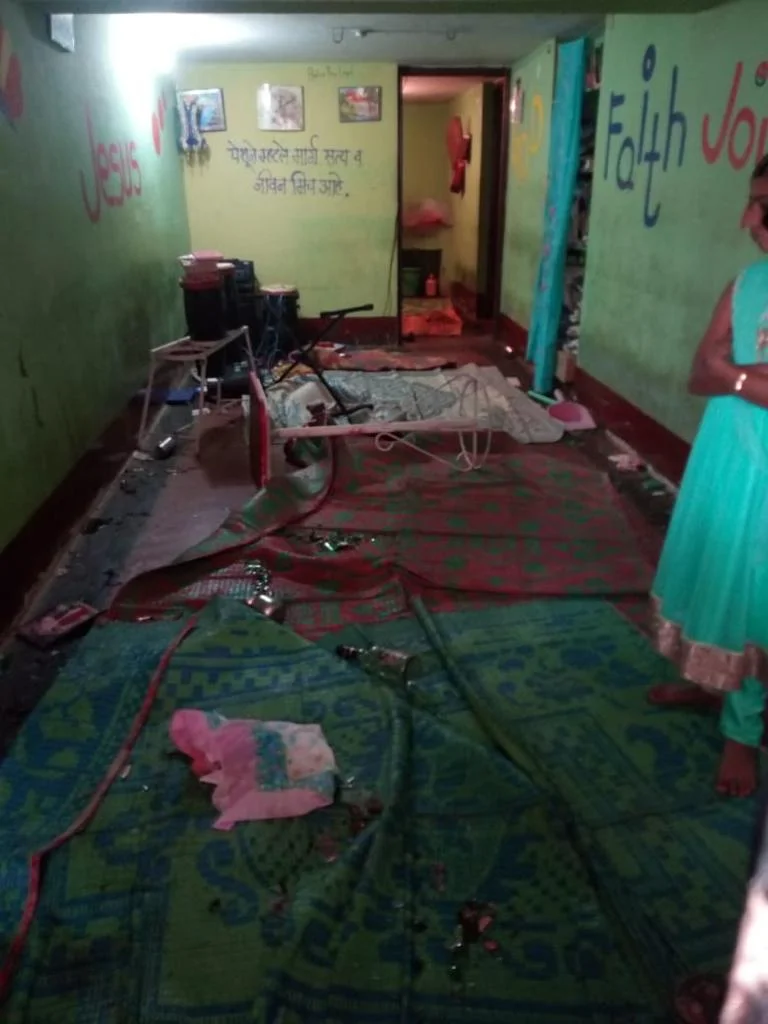 The aftermath of an attack on a house church and its congregation in Kolahpur, Maharashtra. Submitted photo.