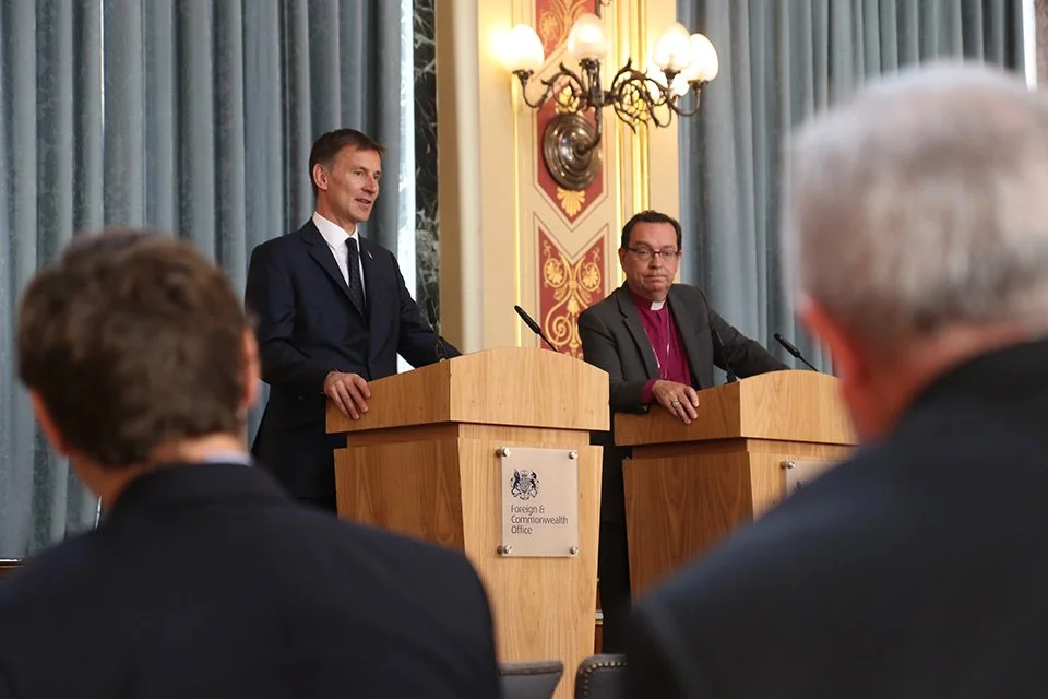 Foreign Secretary Jeremy Hunt thanked Bishop Mounstephen for his report about Foreign & Commonwealth Office support for persecuted Christians. Photo by British Foreign Office/Creative Commons.