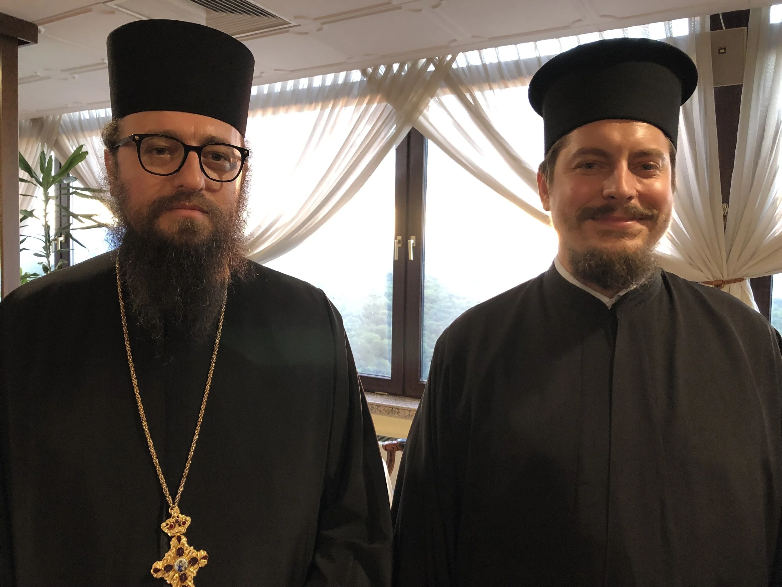 Archimandrite Pahomii, rector of the Sofia Theological Seminary (a school for priests) on the left with his colleague.