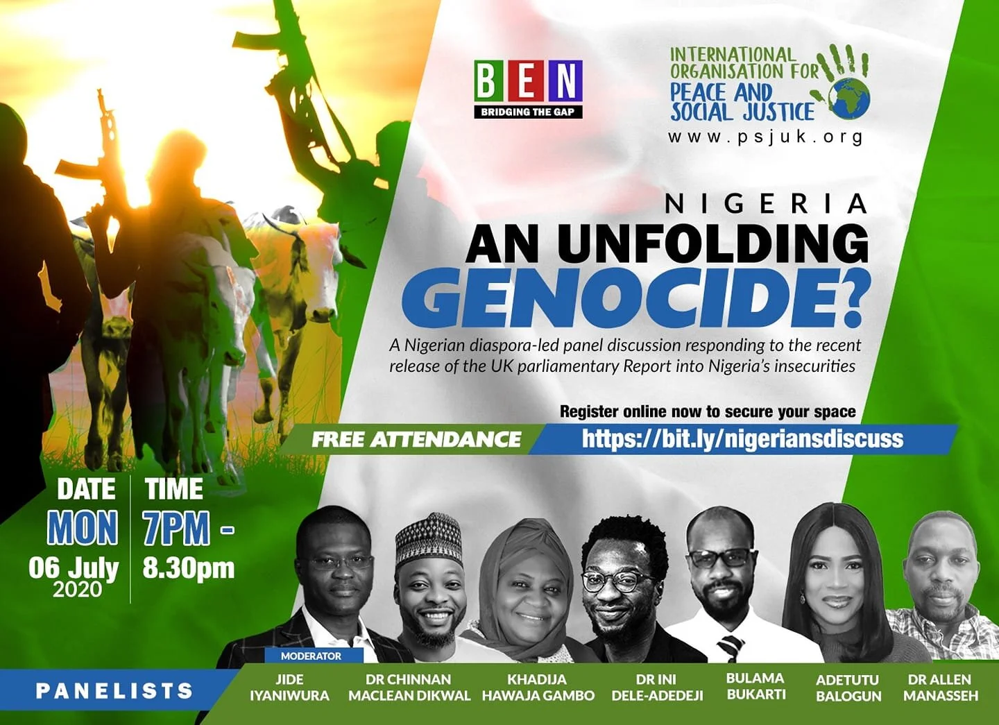 The panelists who discussed violence in Nigeria in light of the U.K.’s recent report.