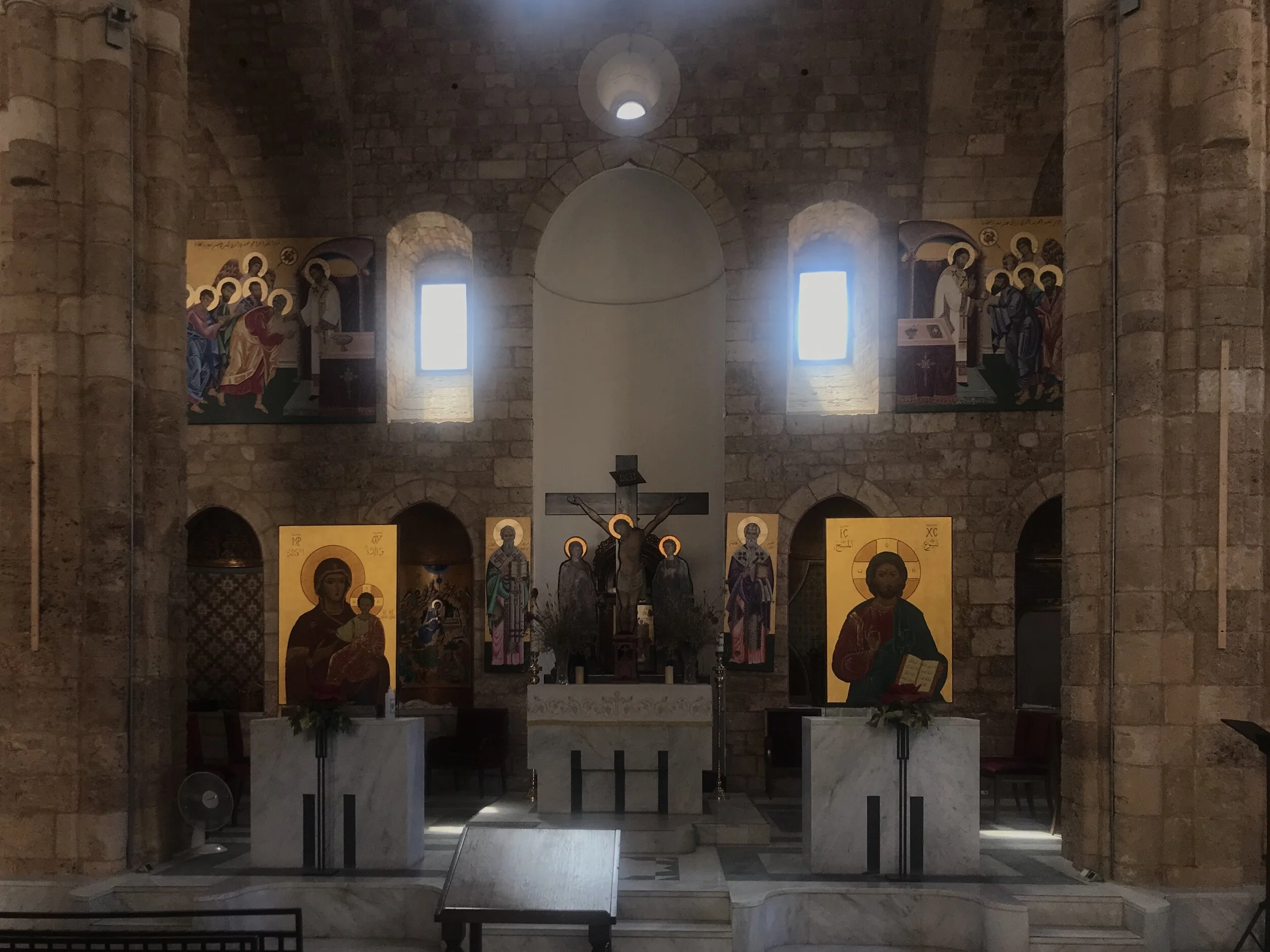 Despite the damage caused by the blast, the altar area remained intact. Photo by Zainab Chamoun.