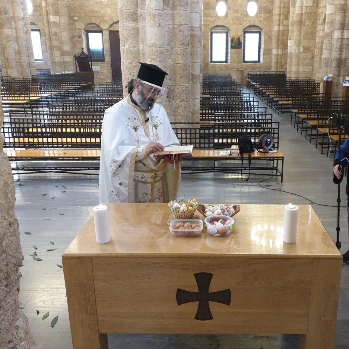 Father Agapios on Good Friday in April 2020. Photo courtesy of St. Elias Cathedral.