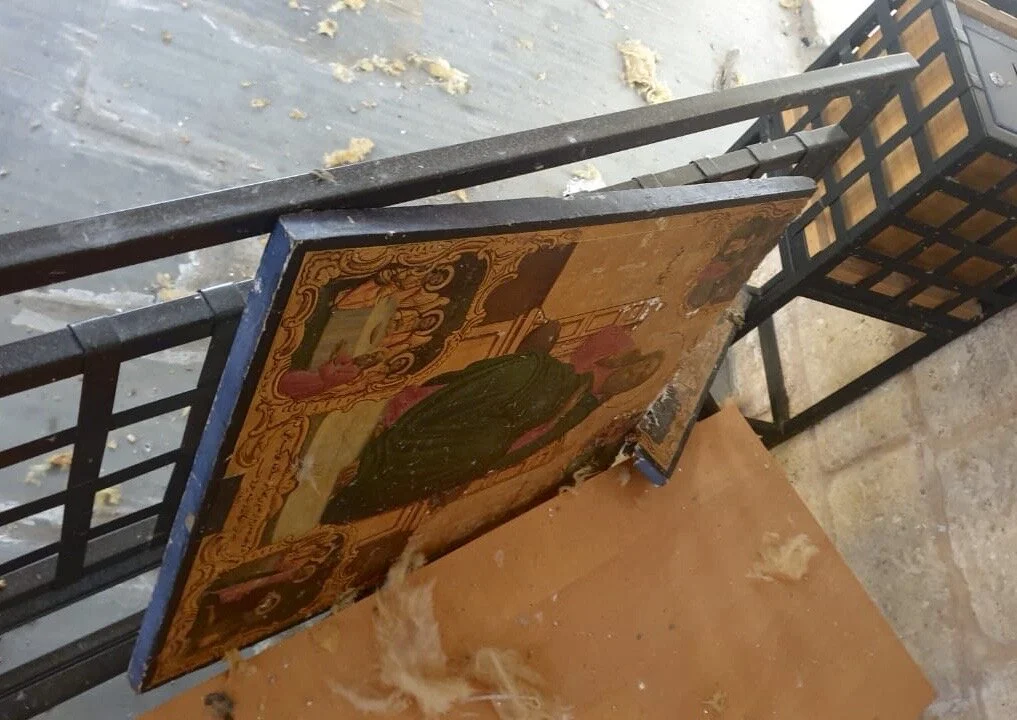 The icons of Jesus and the saints survived with minimal damage. Photo courtesy of St. Elias Cathedral.