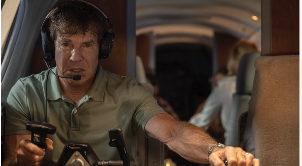    Doug White, played by Dennis Quaid, flies the King Air in ‘On a Wing and a Prayer.’  Photo courtesy of Prime Video/Boris Martin.   