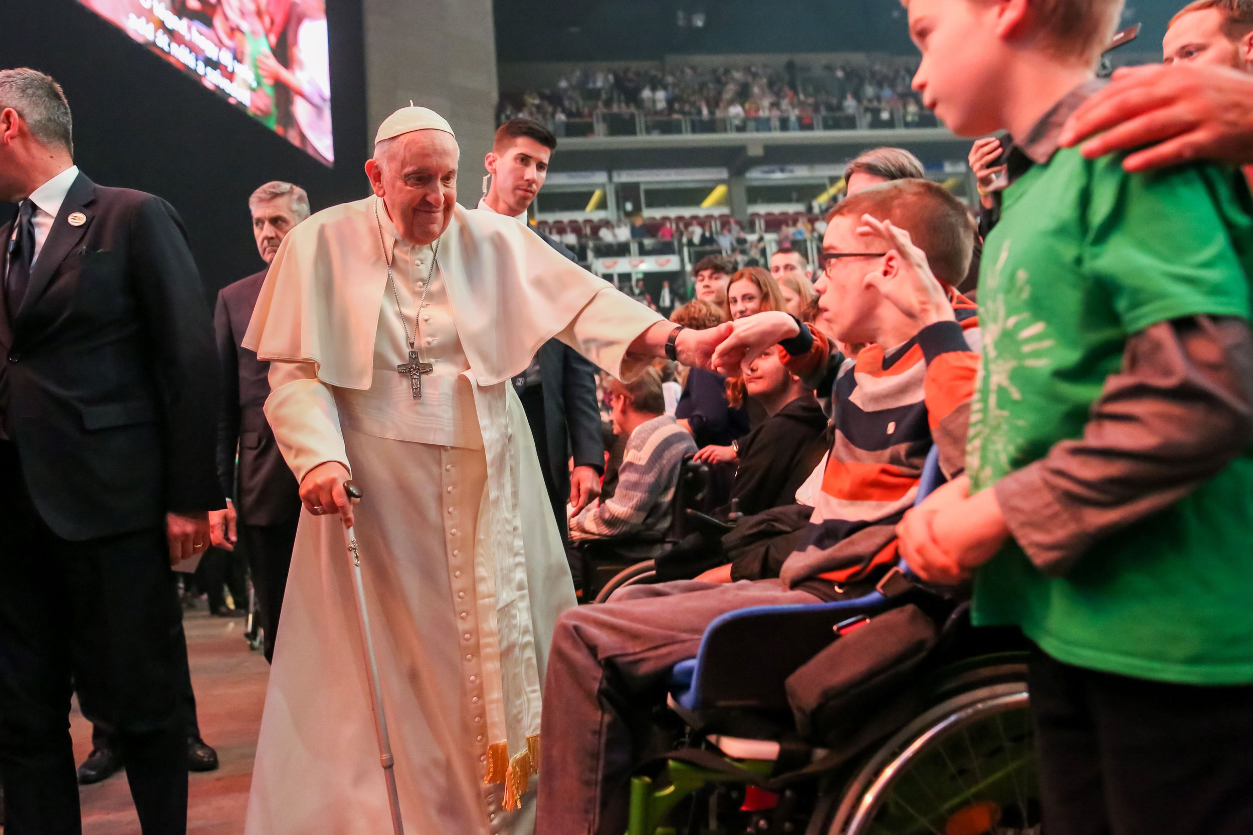 Pope Francis meets the youth in László Papp Budapest Sports Arena (Photo Lambert Attila Magyar Kurír)