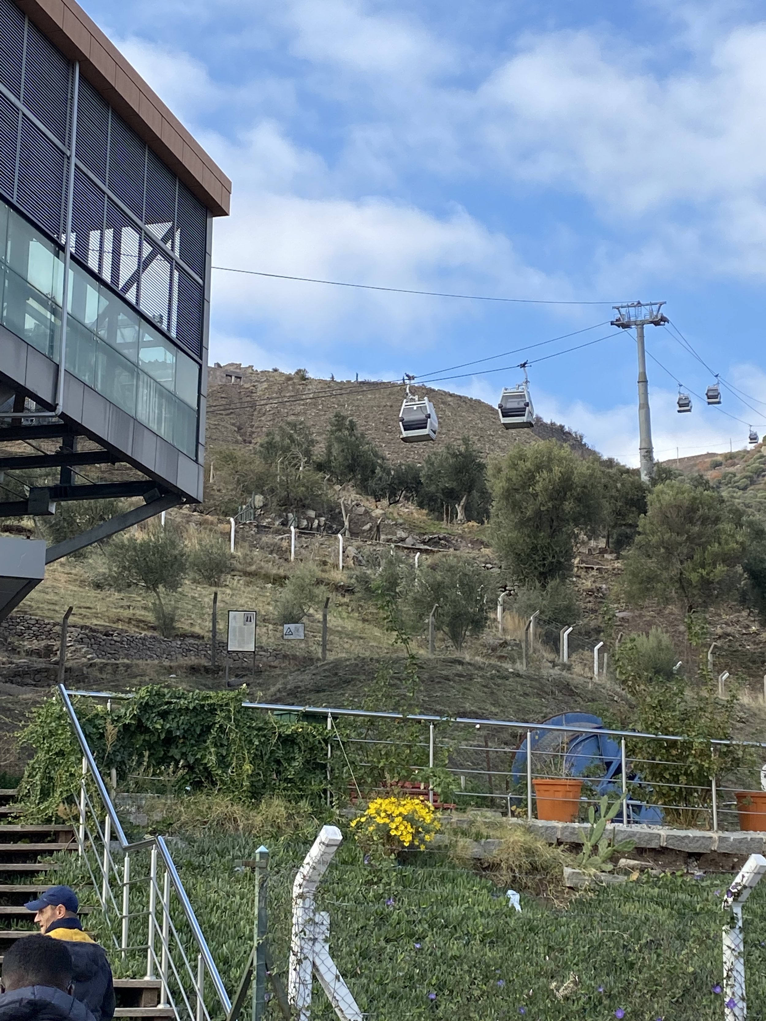  Cable cars take Pergamum tourists up to the acropolis on the hilltop.