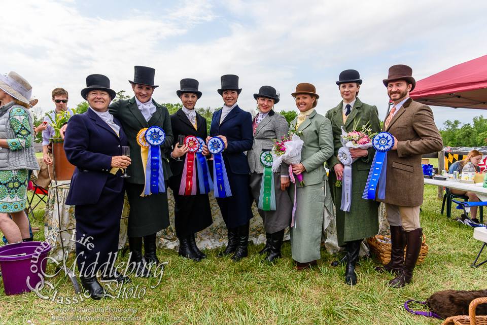 Congratulations to all of the riders! L to R: Sarah O'Halloran, Sarah Hansard, Bernadette Boland, Devon Zebrovious, Dillyn Ketterman-Millnick, Kathryn Cowles, Aurora Munyan, Andrew Camp. (c) Photo by Middleburg Photo