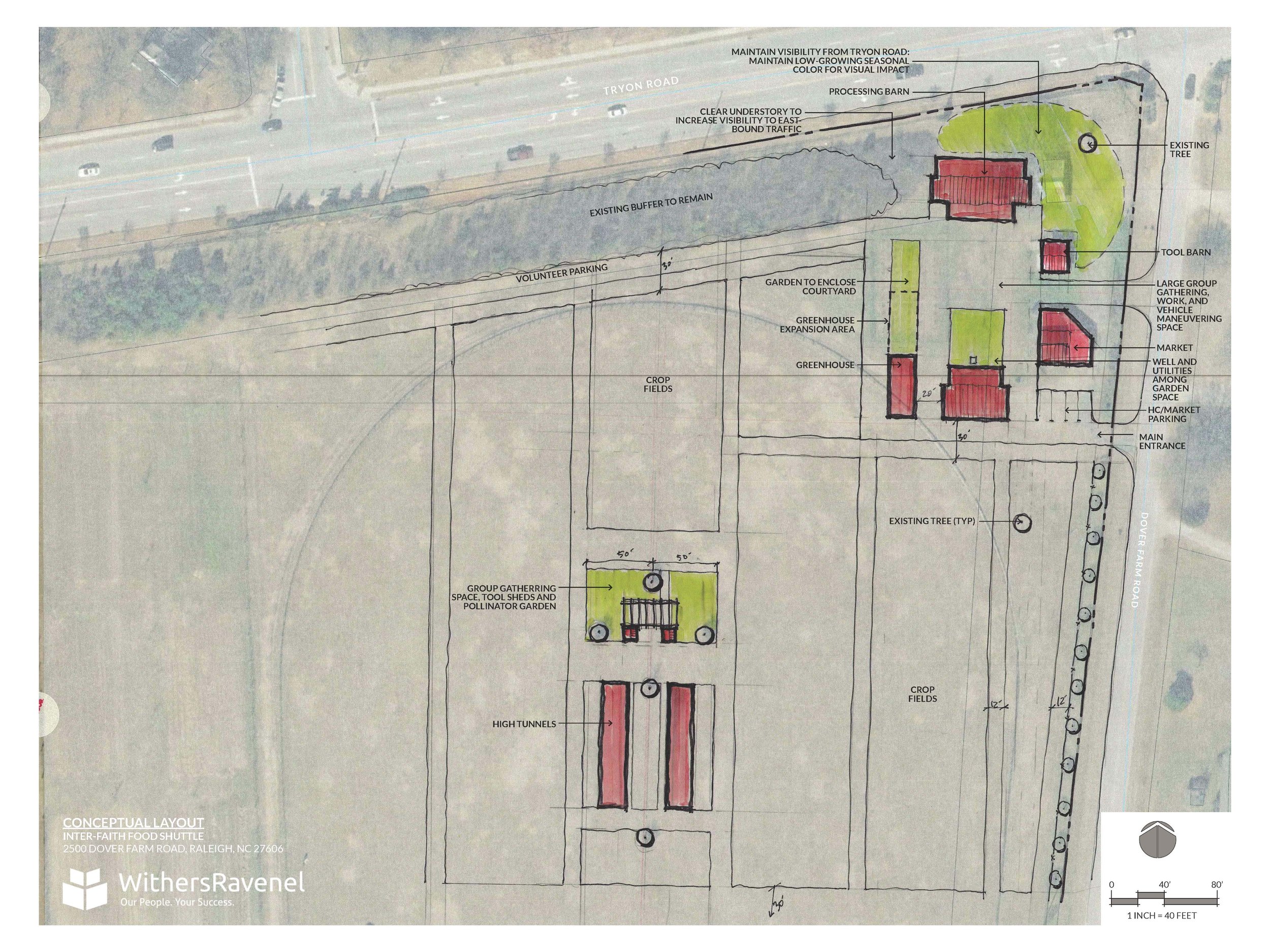 Planned layout of the new farm grounds - thanks to WithersRavenel for their help in design!