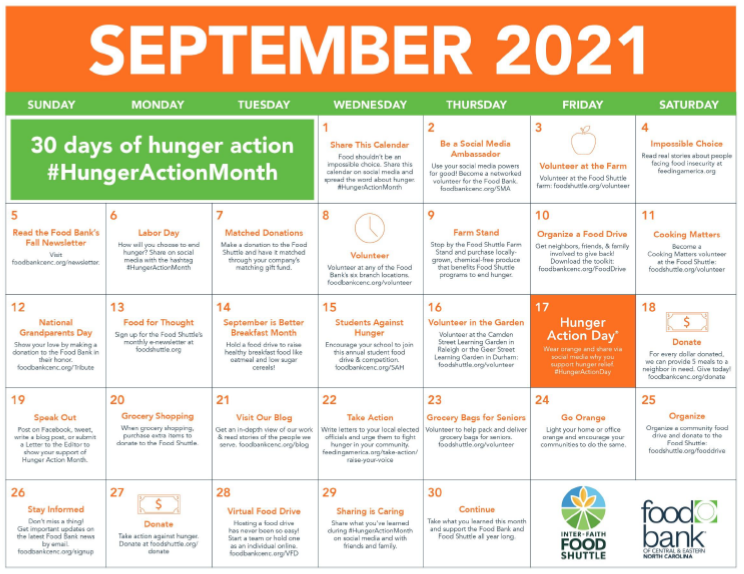 HUNGER ACTION MONTH: FOOD SHOULDN'T BE AN IMPOSSIBLE CHOICE — Inter-Faith  Food Shuttle