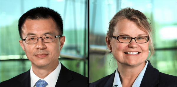 Director of Target Discovery Wei Yang, PhD (left) and Director of Philanthropy Sharon Klein (right).