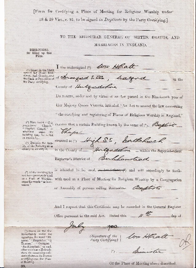Registration of new chapel as a place of worship