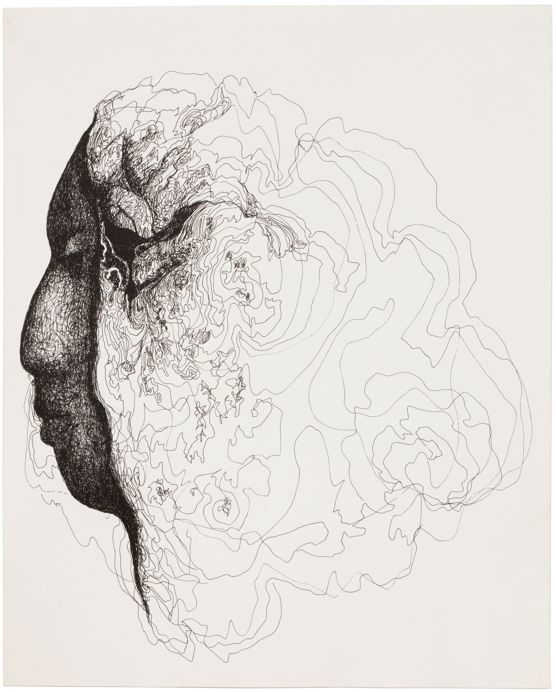 Hedda Sterne, Untitled , c. 1965-68, Ink on paper, 14 1/2 x 11 5/8 in.; now on view as part of the exhibition Go Figure at Van Doren Waxter, January 11 – February 18, 2017